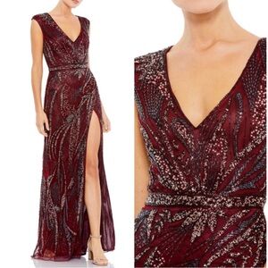 MAC DUGGAL Beaded Cap Sleeve Gown NEW Burgundy Size 12